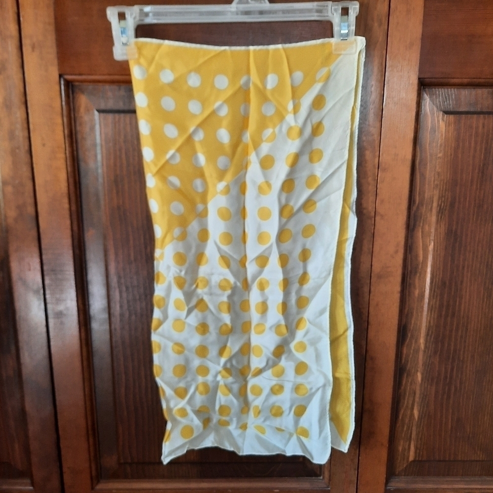 Vintage Scarves by Vera satin yellow white polka dot print scarf - Picture 5 of 9